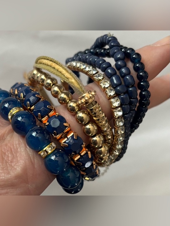 None Jewelry - 3/$15•7/$25 NWOT 1 set Navy and Gold Women's Beaded Bracelet Stack